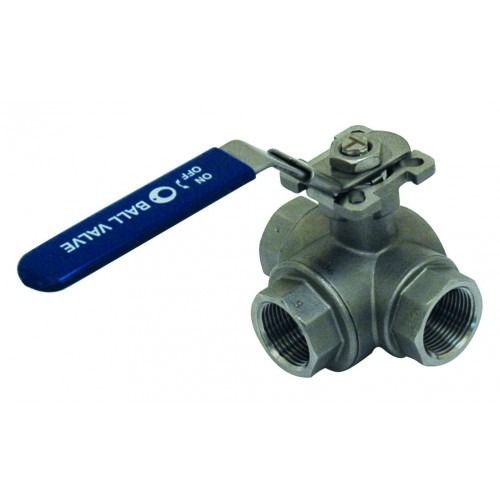 Vanne À Sphère Inox 3 Voies Femelle En T - Support Motorisation Iso 5211