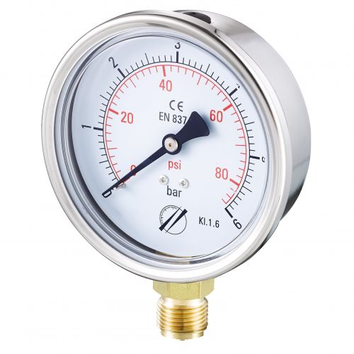 Manomètre sec boîtier inox Ø100 raccord vertical 1/2"G