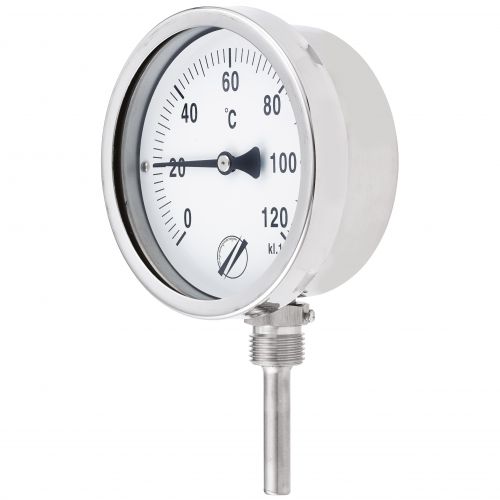 Thermomètre bimétallique tout inox Ø100 mm - plongeur vertical Ø 8 x 160 mm