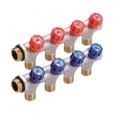 Collecteur sanitaire MF 3/4'' - robinetterie intégrée déportée - 2 à 5 sorties 1/2'' - Couleur Rouge