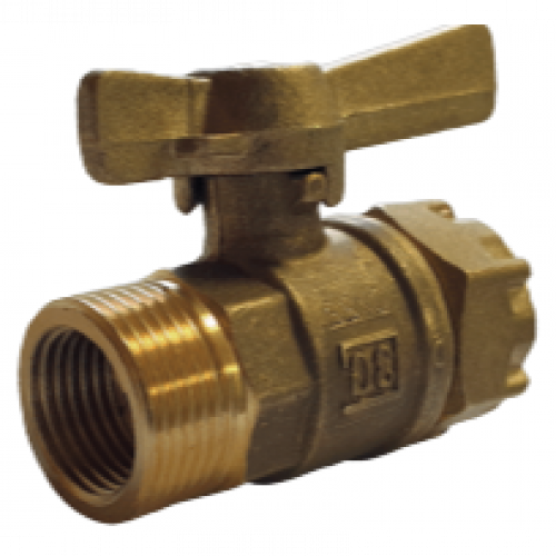 Robinet Avant Compteur Droit Double Filetage - M&acirc;le 1/2 - Femelle 3/4 - Sortie Ecrou Prisonnier 3/4"