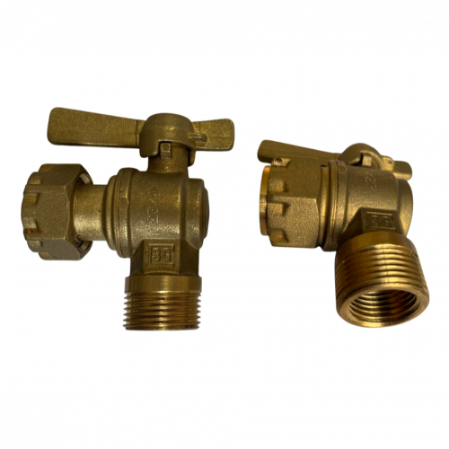 Robinet Avant Compteur Equerre Double Filetage - M&acirc;le 3/4" - Femelle 1/2" - Sortie Ecrou Prisonnier 3/4"