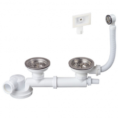 Ensemble complet pour évier 2 bacs Ø90 mm (grès, synthèse, inox) extraplat - Wirquin