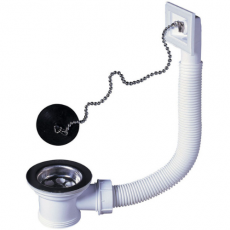 Bonde à bouchon Wirquin pour évier 1 bac Ø50 mm (inox) avec trop-plein rectangulaire